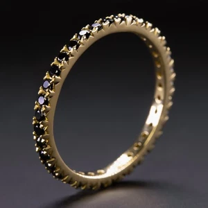 BLACK SPINEL 14K YELLOW GOLD ETERNITY RING STACKING WEDDING BAND NATURAL Size 8 - Picture 1 of 3
