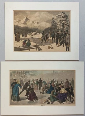 Auf dem Eise Eisschießen Steiermark - 2 kol. Holzstiche - Winter Sport - 1885-95 - Bild 1 von 4