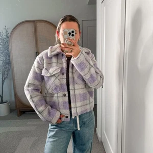 7 For All Mankind Lilac Plaid Sherpa Jacket  - Picture 1 of 12