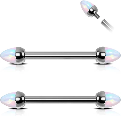 Anillos de pezón 14G G23 titanio roscado internamente barra de pezón ópalo puente pastel Foto 1 de 4