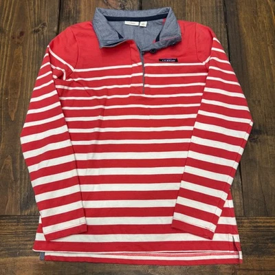 LLBean Women Red White Striped Quarter button up pull over sweater, XS - Image 1 of 4