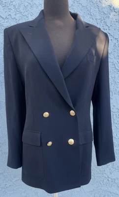 Blazer para mujer Ralph Lauren de doble botonadura de lana azul marino con botones dorados talla 6 Foto 1 de 4