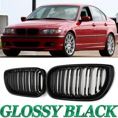 For BMW E46 320i 325i 4DR Sedan 2002-2005 Front Kidney Grille Grill Gloss Black Foto 1 de 4