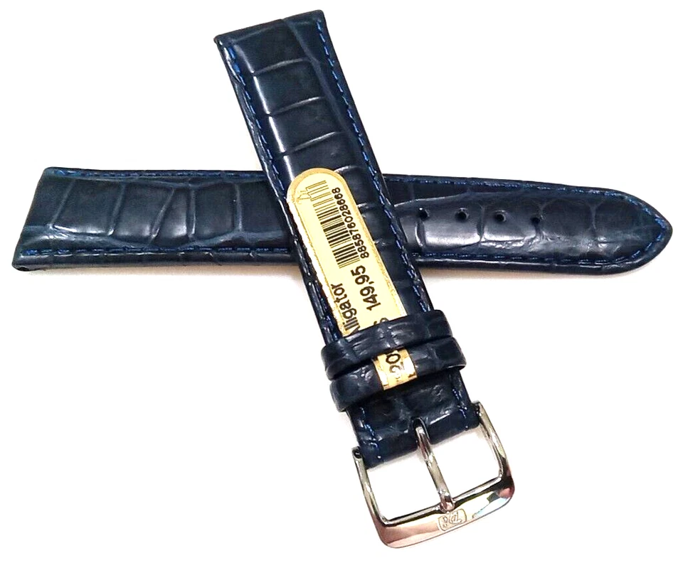 Correa de reloj para hombre modelo Di azul acolchada genuina cocodrilo 20 mm con hebilla plateada  Foto 1 de 4