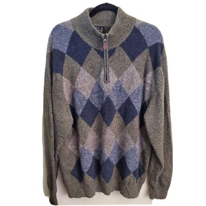 Jos. A. Banks Lambswool Argyle 1/2 Zip Sweater Size XXL - Picture 1 of 4