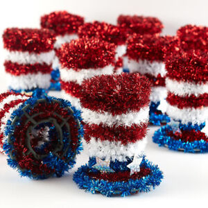 Bulk Buy of 72 Patriotic Tinsel Uncle Sam Hat Decorations