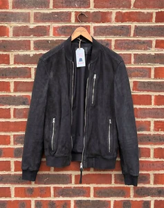 All Saints Mens STONES Nubuck Leather Bomber Jacket Small Suede Biker - Picture 1 of 11