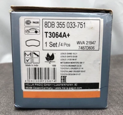 Hella-PAGID 355033751 Disc Brake Pads Set - Rear T3064A+ Lexus Toyota Mitsubishi - Image 1 of 4