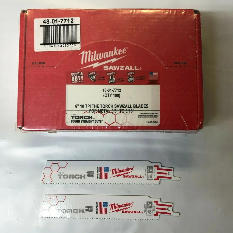Milwaukee 100 Pack 6" Torch Sawzall 10 tpi Metal Blades 48-01-7712 2 DAY SHIP - Image 1 of 1