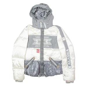 BOGNER Alaska Womens Ski Jacket White Satin Hooded Colourblock UK 12 - Picture 1 of 6