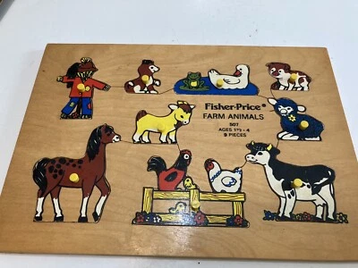 Vintage Fisher Price Wooden Peg Puzzle Farm Animals #507  - Image 1 of 4