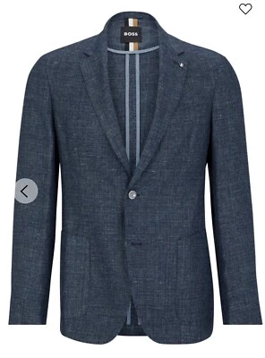 $595 Boss SLIM-FIT JACKET IN PATTERNED LINEN AND VIRGIN WOOL  ( Size 36R). - Image 1 of 4