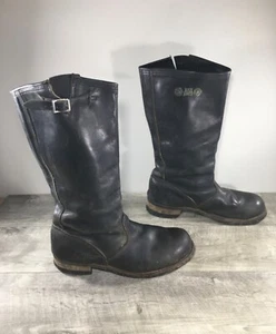 Vtg Bike Boot Black Leather Motorcycle Riding Engineer Men Steel Toe Boots 10.5 - Picture 1 of 11