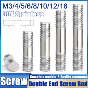 M3/4/5/6/8/10/12/16 Double End Threaded Stud Bolts Screw Rod 304 Stainless Steel - Picture 1 of 201