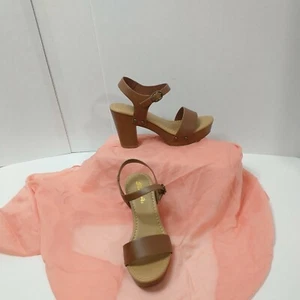 New Soda Womens 7.5 Open Toe  Block Heel Platform Sandal Ankle Strap Brown - Picture 1 of 12