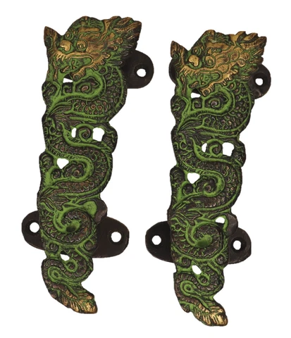 Dragon Pair Shape Victorian Antique Repro Handmade Brass Door Pull Handles Knob Cover