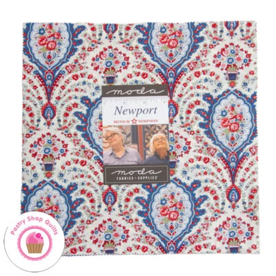 Moda NEWPORT Minick & Simpson LAYER CAKE 42 10" Squares Red White Blue - Image 1 of 4