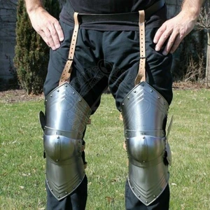 Conjunto de armadura de guardia de pierna gótica caballero medieval cruzado espartano acero 18GA - Imagen 1 de 6
