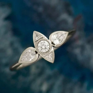 0.5Ct Round VVS1 Diamond Five Stone Vintage Anniversary Ring 14K White Gold Over - Picture 1 of 8