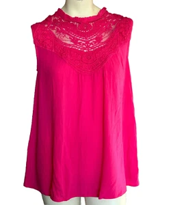 Davi & Dani Women's Hot Pink Tank with Lace Insert Size M - Picture 1 of 7