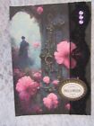 Halloween card, FREE CARD/SHIPPING, black, woman in foggy garden, pink floral