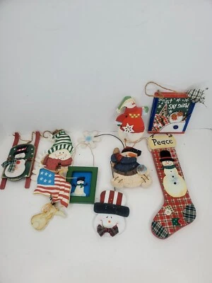 Lote de 8 Adornos Muñeco de Nieve Árbol de Navidad Rústico Madera y Metal Multicolor Foto 1 de 4