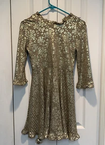 Art Class Metal Gold Sparkling Long Sleeve Girls Dress Size Large (10/12) - Picture 1 of 4