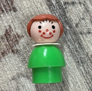 Vintage Fisher Price Little People Girl with Freckles Brown Hair Green Wood - Picture 1 of 6