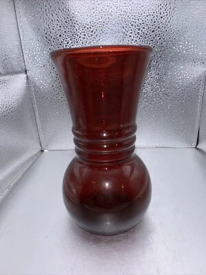 Vintage Anchor Hocking Royal Ruby Red Glass Vase Harding Pattern 1930s - Image 1 of 3