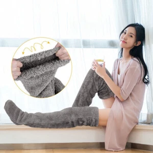 Women Knee-high Soft Fluffy Sock Slipper Plush Cozy Socks Long Leg for Winter - Picture 1 of 30