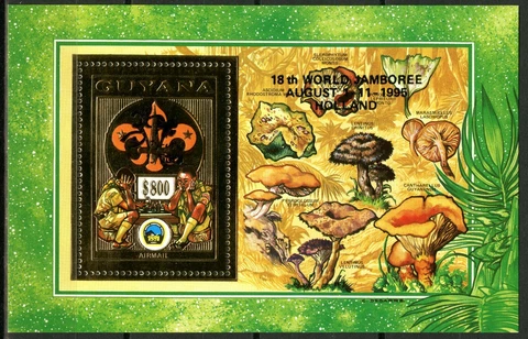 Guyana 1992 Scouts Mushrooms + Overprint Holland Black Block 236 a Gold Perf Cover