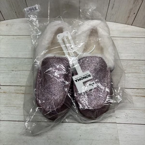 Sonoma flauschige rosa Glitzer Mokassin Hausschuhe Gr. L 9-10 Neu mit Etikett - Bild 1 von 4