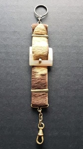 Antiguo Reloj De Colección Salvaje Oeste Cadena Llavero MOP Hebilla Sobre Cuero de Vaca - Imagen 1 de 11