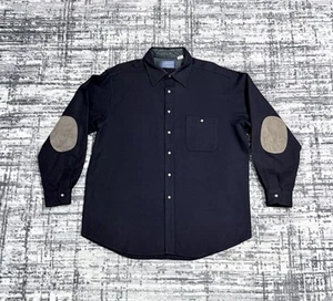 Vintage Pendleton Button Up Trail Shirt Wool Elbow Patch Navy Blue Men’s Size XL - Picture 1 of 10