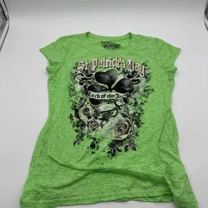 Rocker Girl Blouse Girl XL Green St Patrick's Day Festive Stretch Tee Shirt - Picture 1 of 8