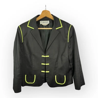 Chaqueta Blazer Carlisle Mujer Talla 12 Vintage Estilo Utilitario Militar Negra Verde Foto 1 de 4