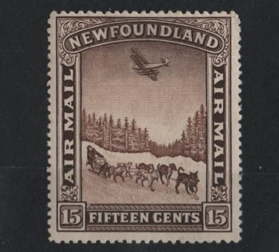 Newfoundland #C6 15c brown MH OG 'Dog sled & Airplane'  UNwatermark  1931 - Image 1 of 2
