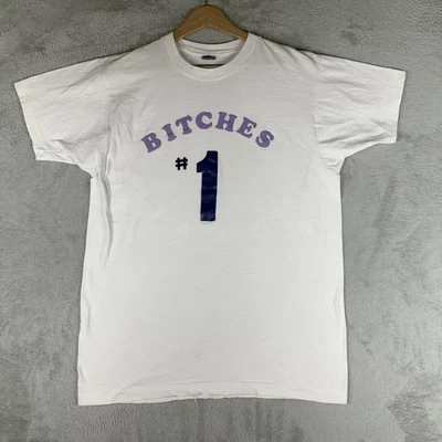 Винтажная мужская рубашка Bitches No1 XL (подходит L) белая смешная комедия 80-х одинарный шов - Изображение 1 из 4