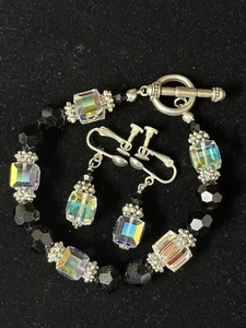 Sterling Silber Hergestellt mit Swarovski Kristall Armband Knebel und OHRRINGE Set - Bild 1 von 8