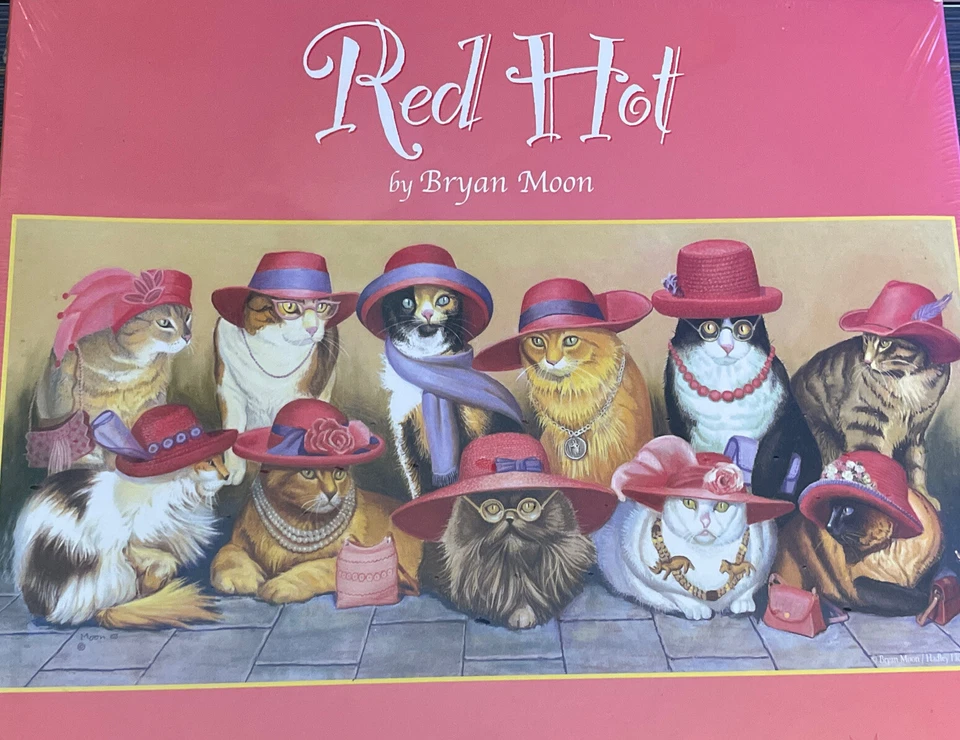 Red Hot Cats With Hats Jigsaw Puzzle 1000pc Bryan Moon 16x34 28020 SunsOut USA