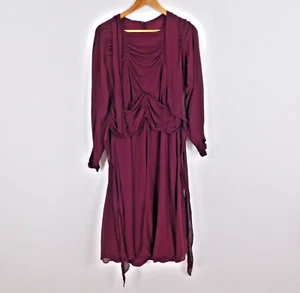 Vintage Burgundy Boho Dress Size 12 Ruched Detailing Floaty Long Sleeves 1970’s - Picture 1 of 6