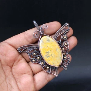Bumble Bee Jasper Pendant Copper Wire Wrapped Butterfly Pendant Handmade Jewelry - Picture 1 of 9