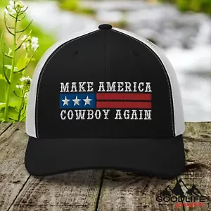 Make America Cowboy Again Flag Trucker Hat for Men Women - Picture 1 of 32