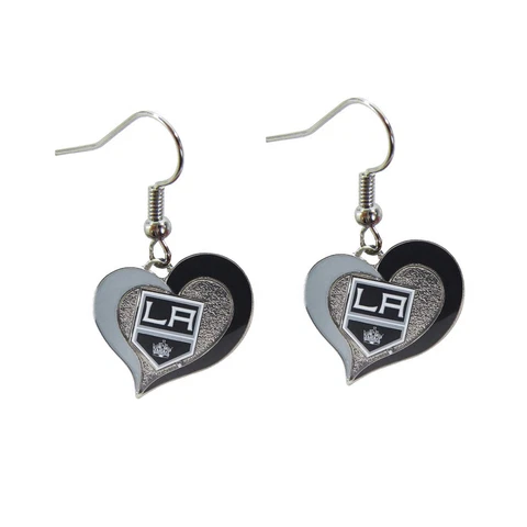 NHL Los Angeles Kings Swirl Heart Earring Dangle Logo Charm - Official Licensed Cover