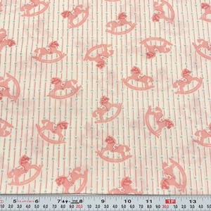 Vtg Pink Rocking Horse Striped Hearts Unbranded Cotton Blend by the HALF YARD - Picture 1 of 2