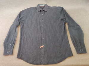 Bugatchi Uomo Shaped Fit Mens 2XL Black Floral Button Down Shirt French Cuff - Picture 1 of 16