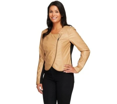 Lisa Rinna Camel Brown Faux Leather Cropped Jacket S Belle Gray SALE - Image 1 of 4