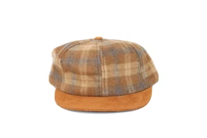 NOS Vtg 90s Streetwear Youth Blank Suede Wool Short Brim Strapback Hat Cap Plaid - Picture 1 of 6