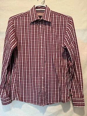 Thomas Pink Men’s Red White Plaid Slim Fit Button Dress Shirt 16 Collar Stays - Image 1 of 4