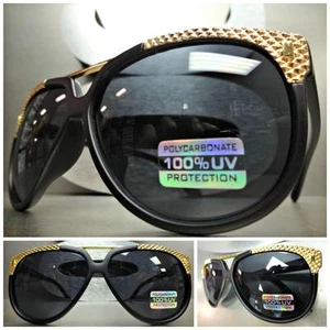 Men CLASSIC VINTAGE RETRO Hip Hop Style SUN GLASSES Black & Gold Frame Dark Lens - Picture 1 of 10